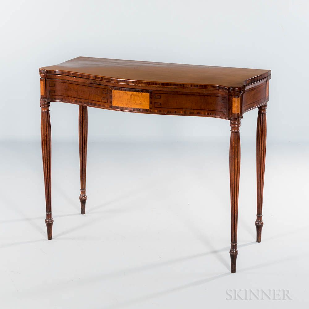 Appraisal: Carved and Inlaid Mahogany Card Table Carved and Inlaid Mahogany