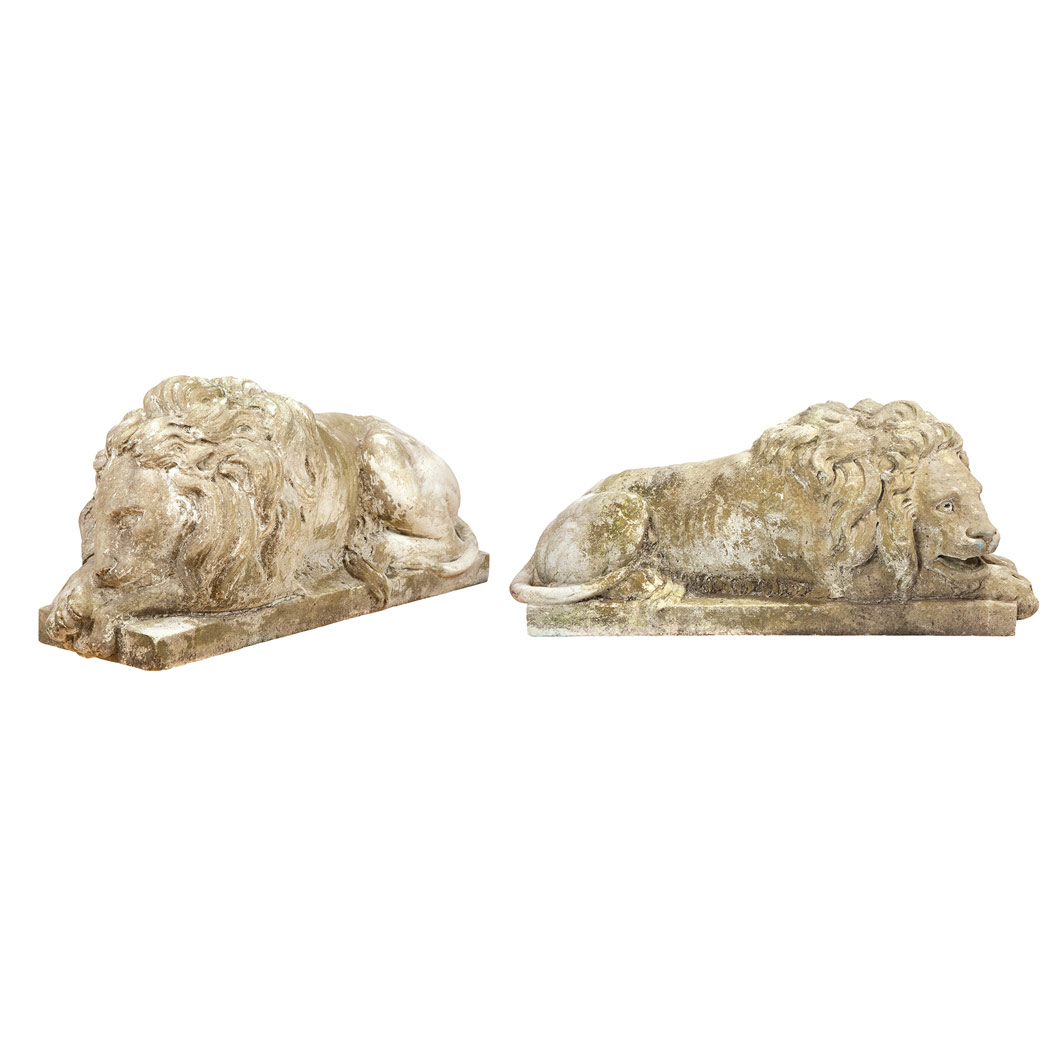 Appraisal: Pair of White Marble Recumbent Lions After a model by