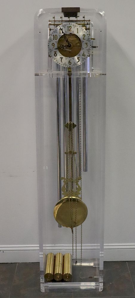 Appraisal: MIDCENTURY Lucite Tallcase Clock With From a garden City L