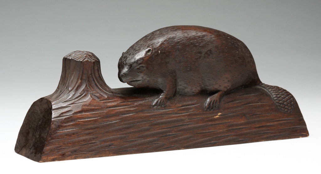 Appraisal: FOLKSY CARVED BEAVER SIGNED L BOURGALT First half th century