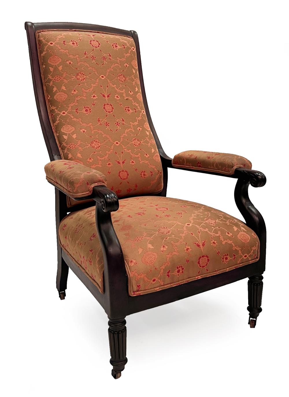 Appraisal: William IV Carved Mahogany Armchair c - padded back arms