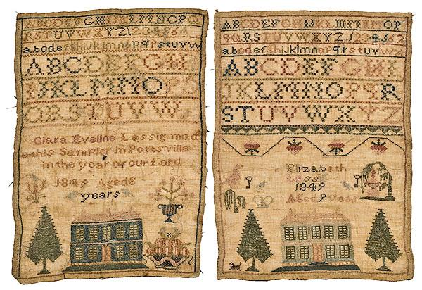 Appraisal: TWO PENNSYLVANIA SAMPLERS MADE BY SISTERS Elizabeth Lessig Aged year