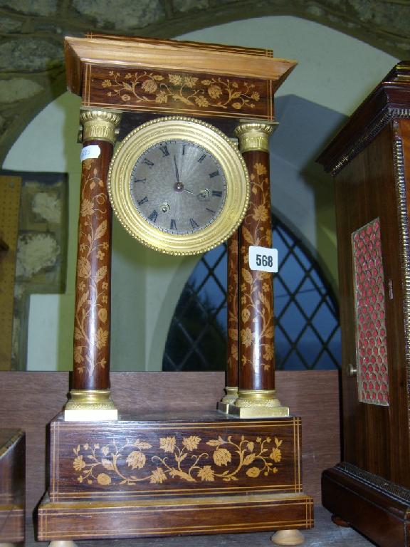 Appraisal: A th century Portico clock with floral marquetry rosewood case