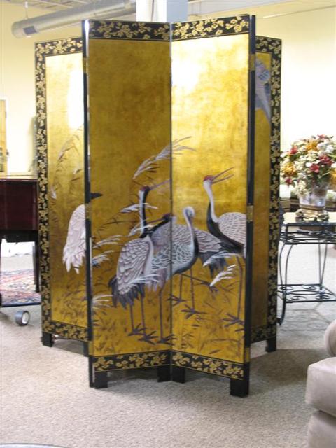 Appraisal: COROMANDEL STYLE SIX PANEL SCREEN WITH CRANES h w in