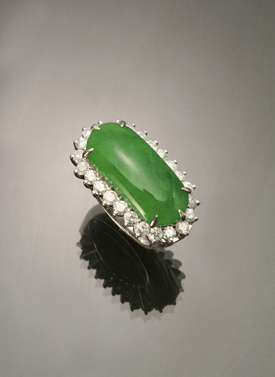 Appraisal: -Karat White-Gold Green Jadeite Jade and Diamond Dinner Ring Set