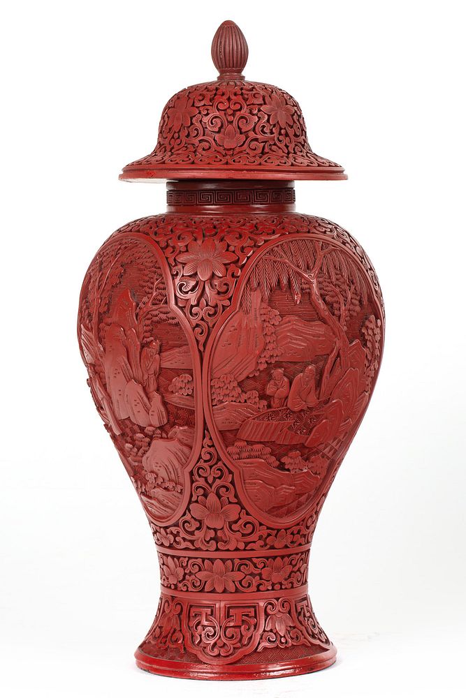 Appraisal: A CHINESE CARVED CINNABAR LACQUER VASE WITH COVER TH- TH