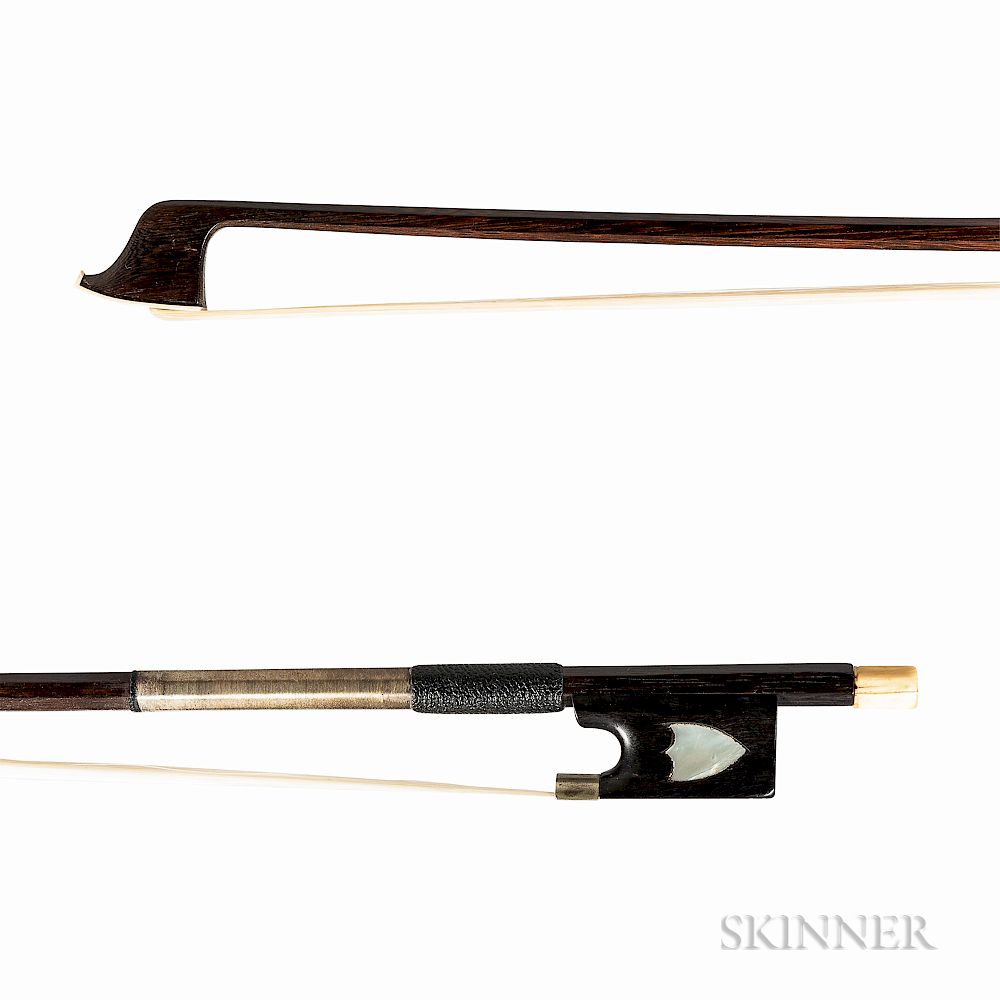 Appraisal: Nickel-mounted Viola Bow Nickel-mounted Viola Bow the octagonal stick unstamped