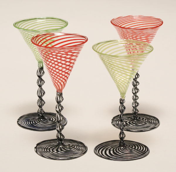 Appraisal: Four Bimini art glass cordials spiral base and bowl with