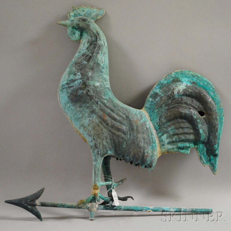 Appraisal: Patinated Mold Copper Full-body Rooster Weather Vane figure ht in