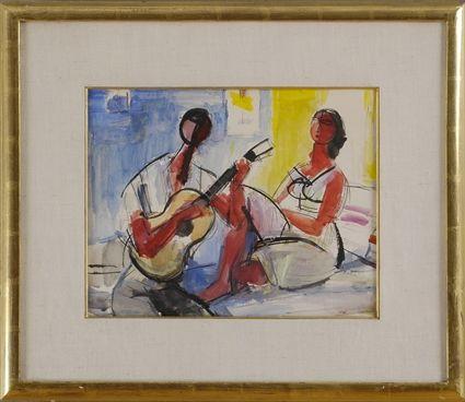 Appraisal: SYGMUNT MENKES - GUITAR SERENADE Watercolor and ink drawing on