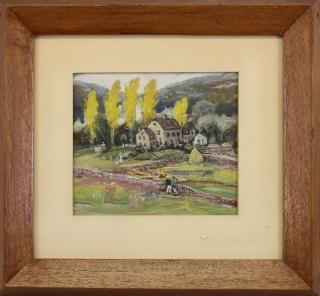 Appraisal: Early th C New England Landscape with Figures farming Appears