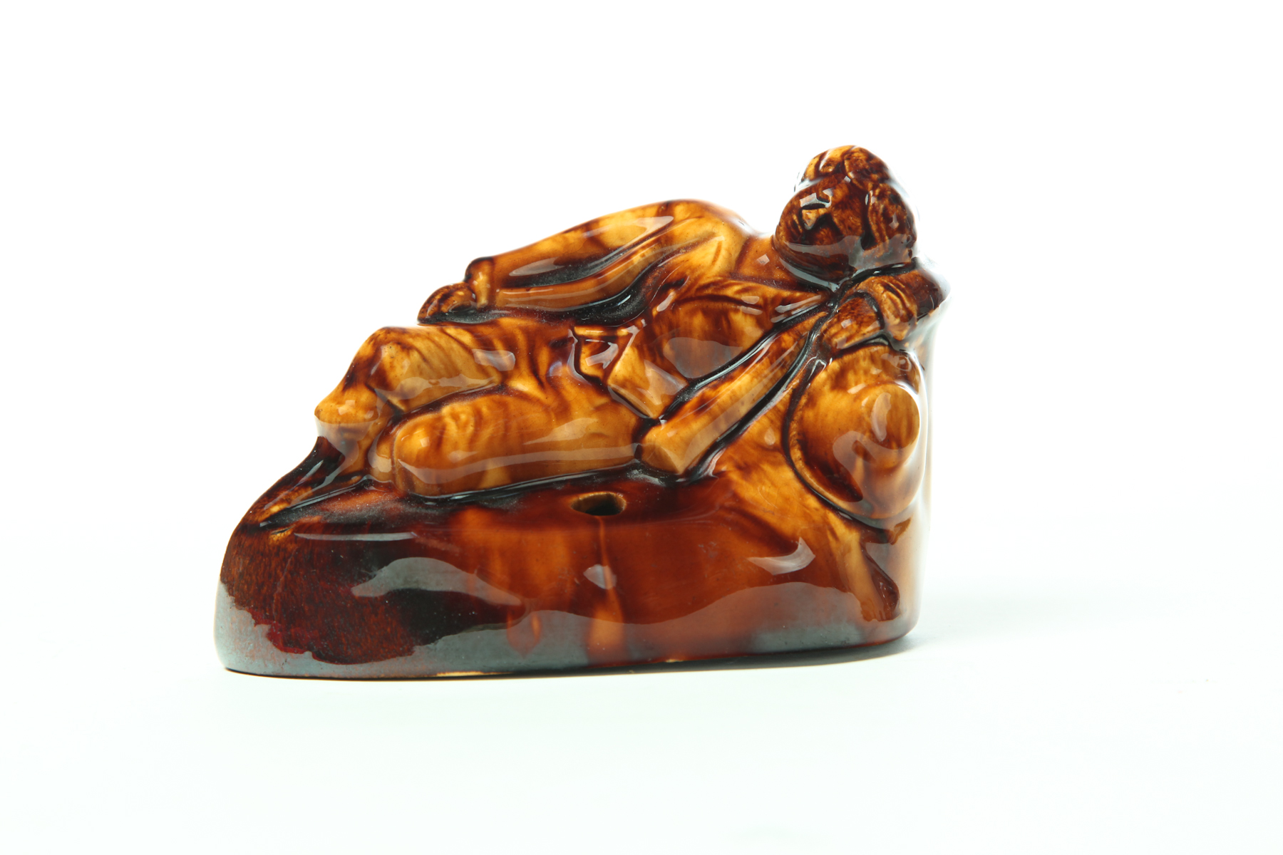 Appraisal: ROCKINGHAM FIGURAL INKWELL Attributed to the Larkin Brothers Pottery Newell