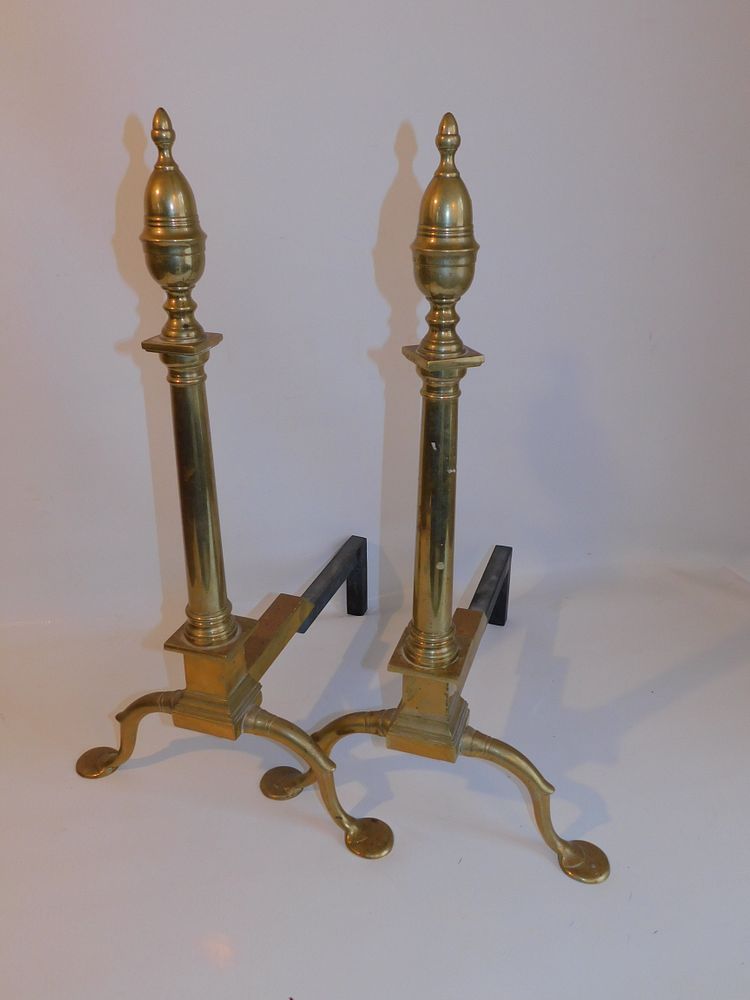 Appraisal: PAIR HAND MADE BRASS ANDIRONS Pair of antique or hand