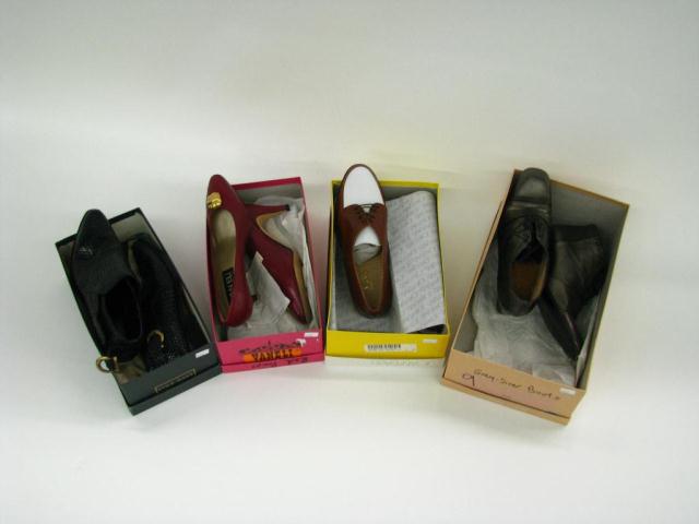 Appraisal: Lot of four various designer shoes Vaneli burgundy leather pumps