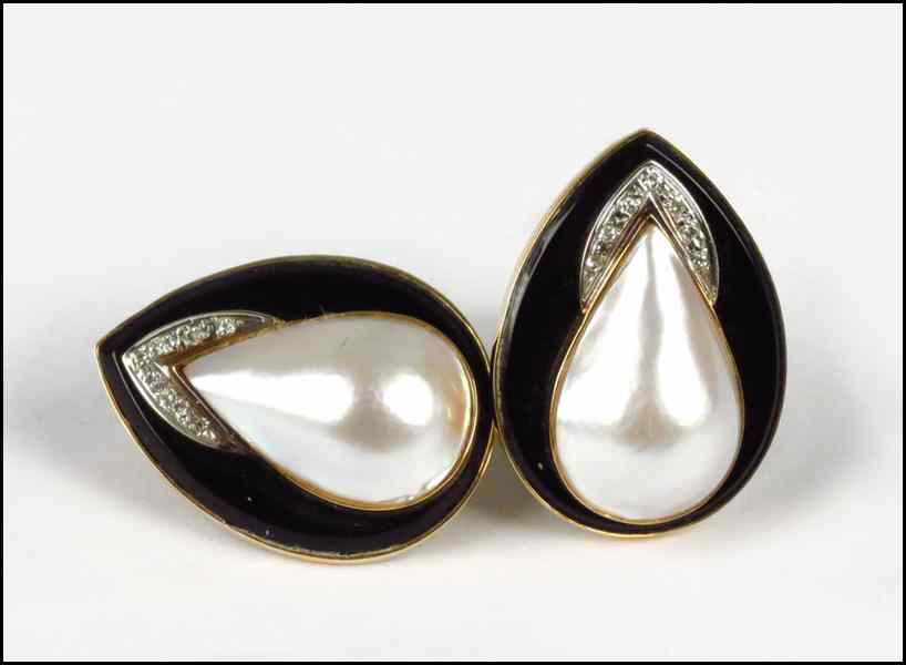 Appraisal: PAID OF MABE PEARL DIAMOND ONYX AND KARAT YELLOW GOLD