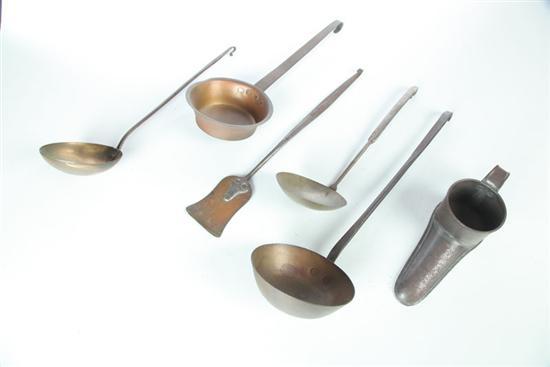 Appraisal: FIVE UTENSILS AND A WARMING SHOE American th century Four