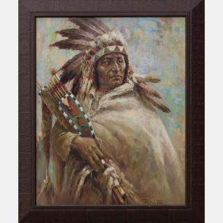 Appraisal: Troy Denton b Indian Chief Oil on canvas Troy Denton