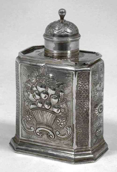 Appraisal: A George I silver octagonal tea caddy the sliding cover