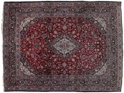 Appraisal: Kashan rug elaborate central medallion on burgundy ground corner work