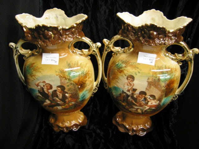 Appraisal: Pair of English Victorian Ironstone Vases fruit sellers and dice