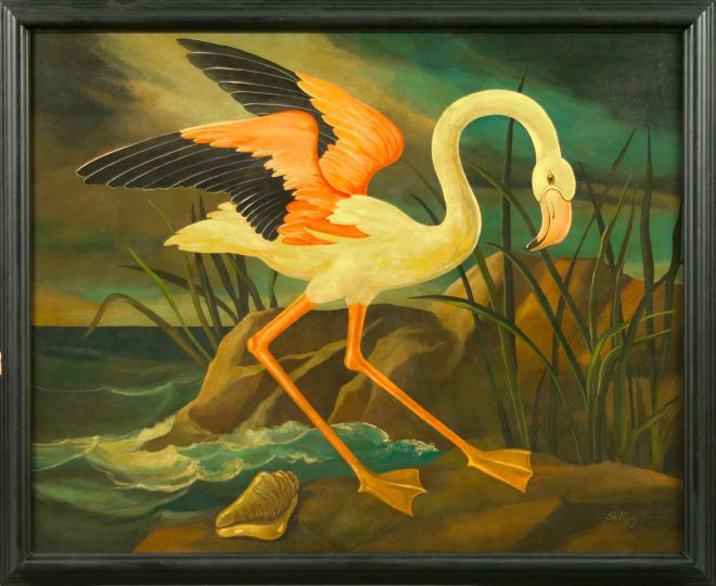 Appraisal: William Skilling British American Contemporary Flamingo oil on canvas x