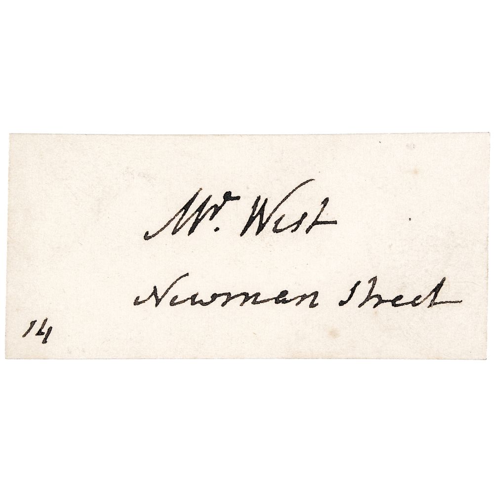 Appraisal: Painter BENJAMIN WEST's Signed Visiting Card President of the Royal