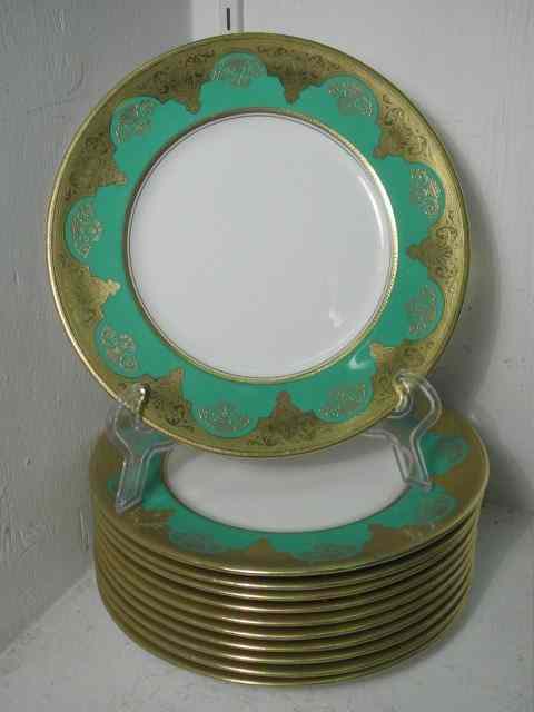 Appraisal: Eleven Royal Doulton mint green gold gilt '' plates Each