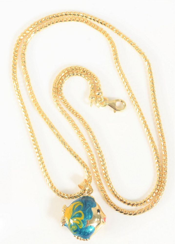 Appraisal: Karat Gold Chain with enameled fish pendant chain length inches