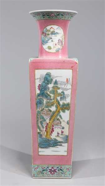 Appraisal: Large Chinese famille verte enameled porcelain faceted vase with landscape