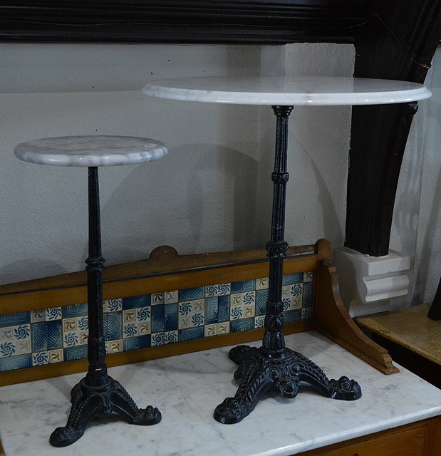 Appraisal: A cast iron and marble top Victorian style occasional table