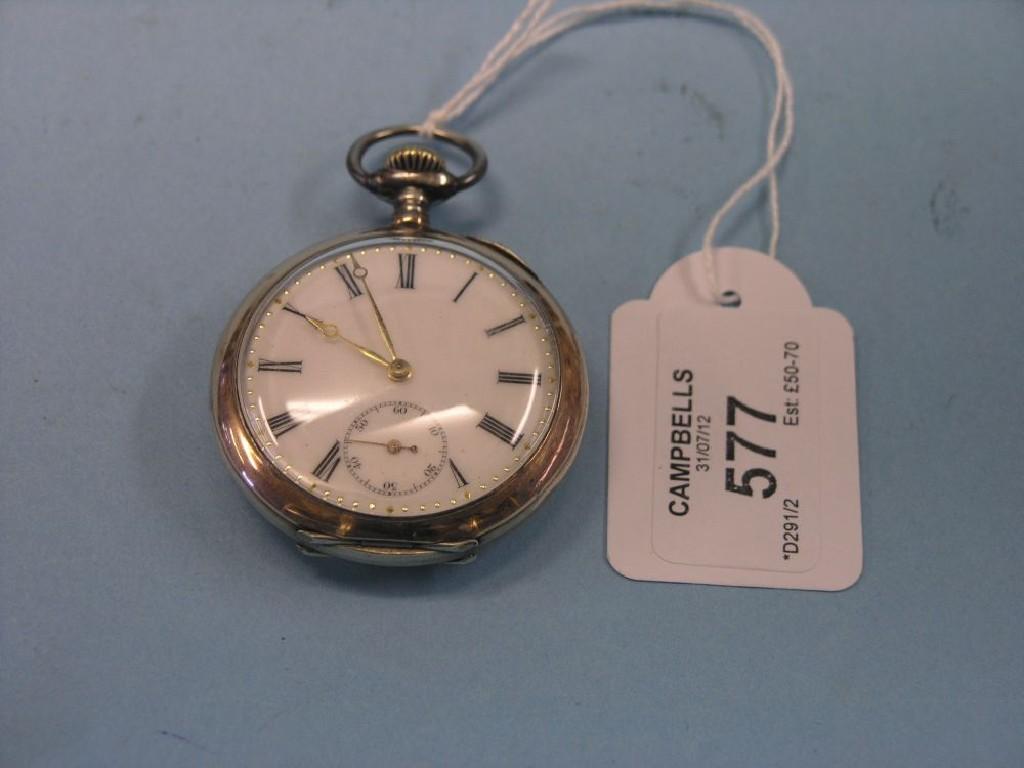 Appraisal: An imported silver pocket watch enamelled dial with subsidiary seconds