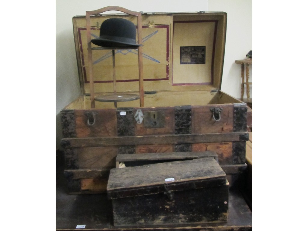 Appraisal: Travel trunk tool chest cakestand bowler hat etc