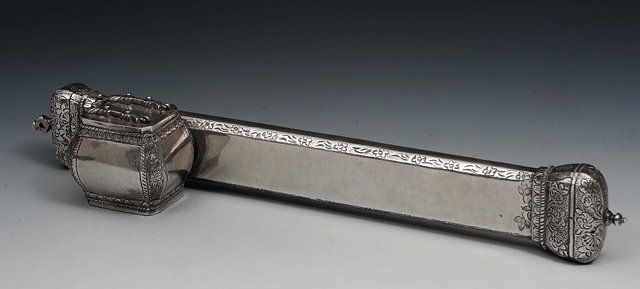 Appraisal: A Persian Turkish silver travelling case th th Centurywith engraved