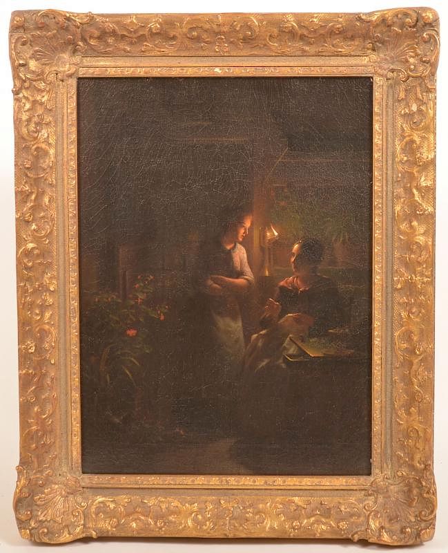 Appraisal: th C Painting Depicting Two Young Woman Unsigned th Century