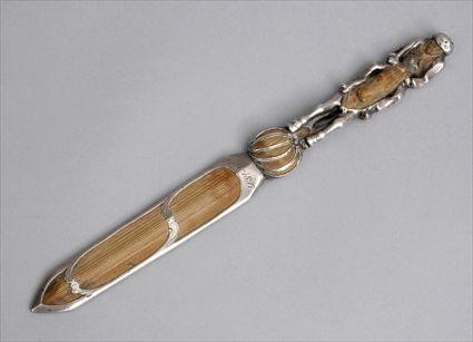 Appraisal: SILVER-CASED WOOD COMMEMORATIVE LETTER OPENER - The handle carved as