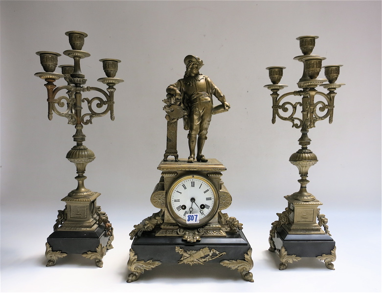 Appraisal: THREE-PIECE FRENCH CLOCK SET Japy Freres Cie Grande Med d'Honneur