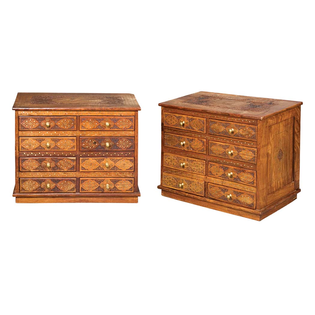 Appraisal: Pair of Moroccan Style Inlaid Hardwood Chests of Drawers Height