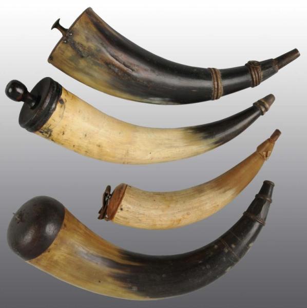 Appraisal: Lot of Large Antique Powder Horns Condition Good Size Largest