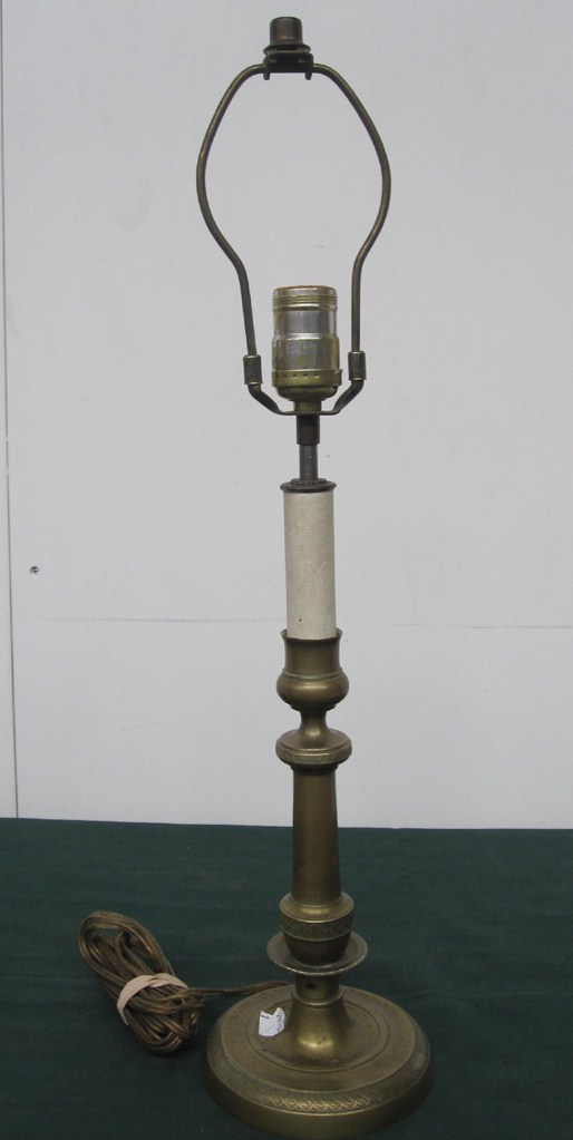 Appraisal: TH C BRASS CANDLESTICK LAMP H with faux candle