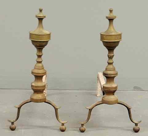 Appraisal: Pair of New York Chippendale brass andirons th c with