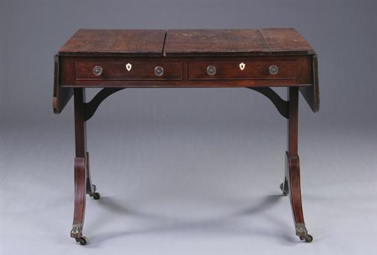 Appraisal: ENGLISH REGENCY ROSEWOOD DROP-LEAF TABLE th century Rectangular top with