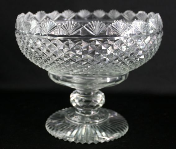 Appraisal: A diamond cut crystal pedestal comport cm diameter