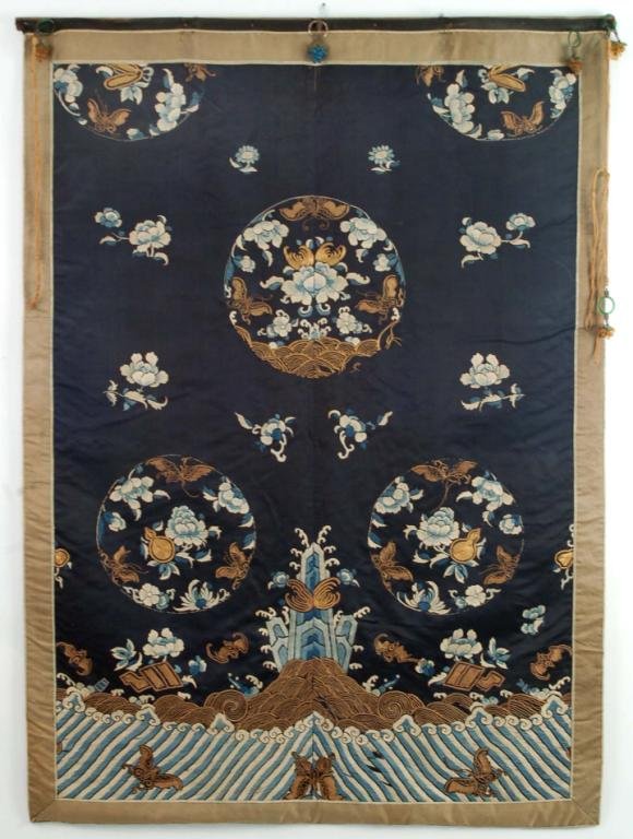 Appraisal: A Chinese wall hanging of silk embroidery of circular motifs