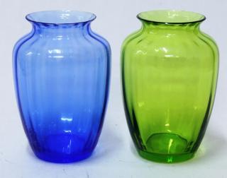 Appraisal: Baccarat Colored Ribbed Crystal Vases Comprising two small vases one