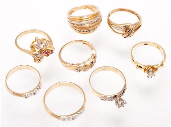 Appraisal: Seven K yellow gold and diamond rings together with one