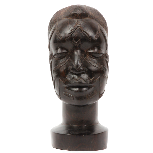 Appraisal: Hand carved African ebony wood head of a young man