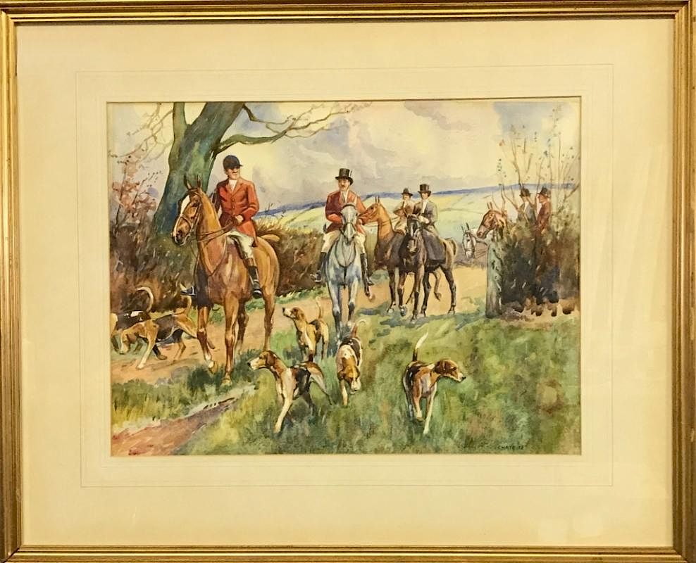 Appraisal: Framed and Matted Watercolor of a Fox Hunt Framed and