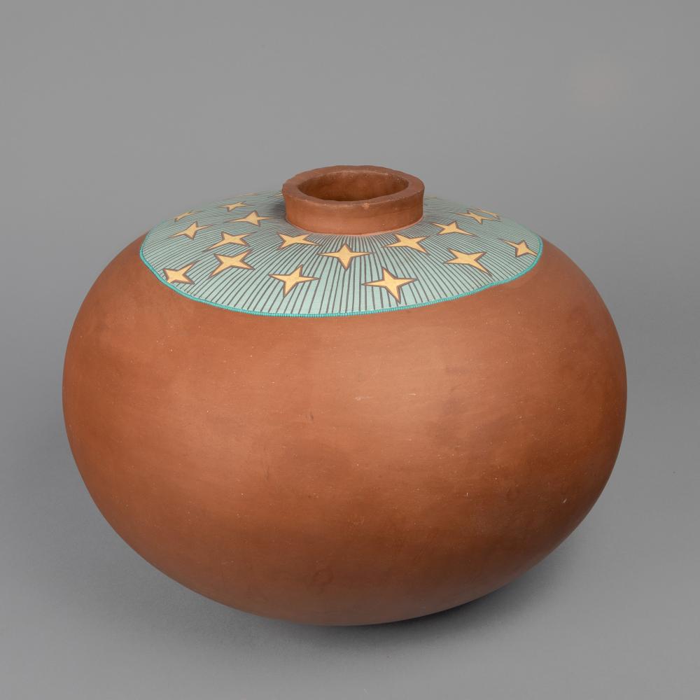 Appraisal: KARITA COFFEY COMANCHE B TANWARE VASE WITH PAINTED STAR DESIGNS