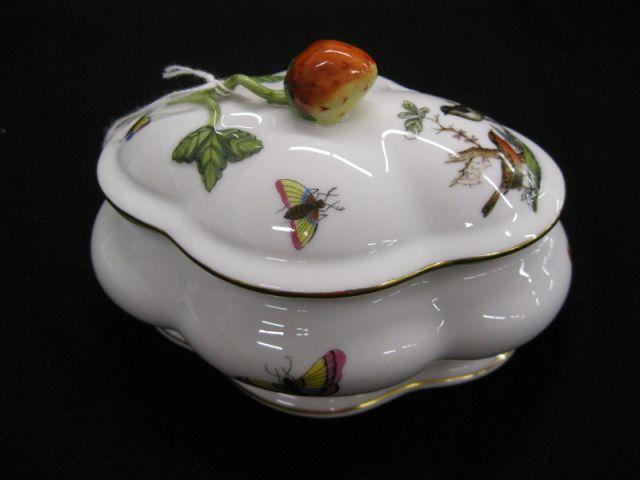 Appraisal: Herend Porcelain Dresser Box bird butterfly floral figural berry finial