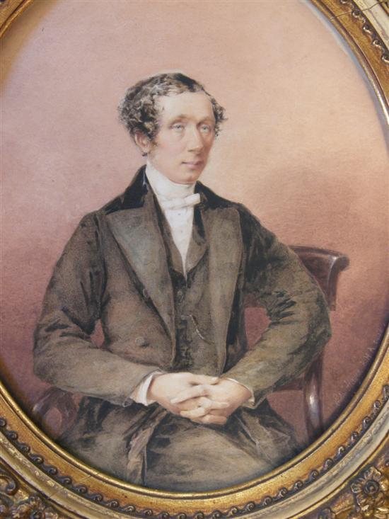 Appraisal: th century watercolour portrait of a seated gentleman h w